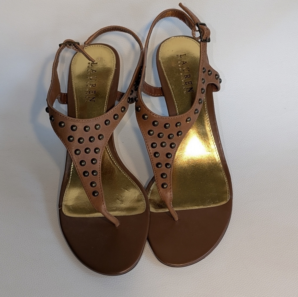 Lauren Ralph Lauren Low Heel Studded Sandal in Brown! Sz 9.5